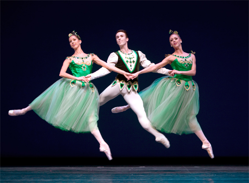Maria Chapman, Benjamin Griffiths, and Lesley Rausch in Emeralds. Photo © Angela Sterling